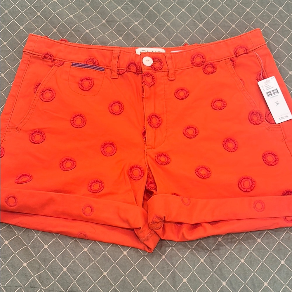 CHINO by Anthropologie Red/Orange Embroidered Women's Shorts Size 30